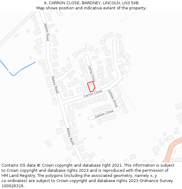 9, CARRON CLOSE, BARDNEY, LINCOLN, LN3 5XB: Location map and indicative extent of plot