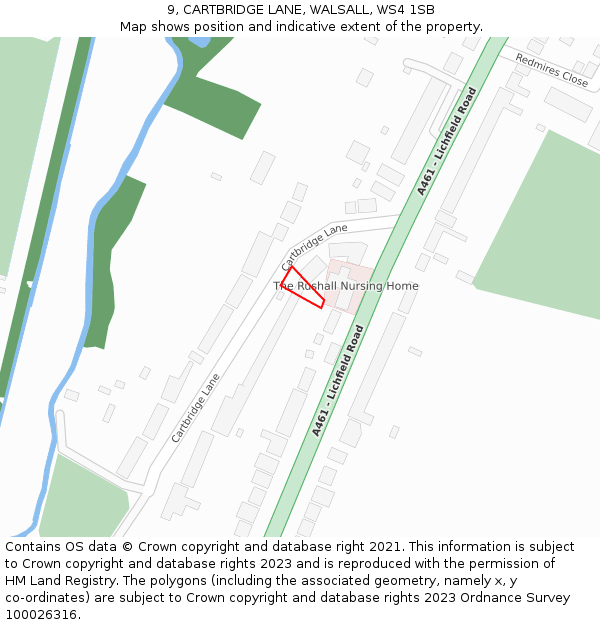 9, CARTBRIDGE LANE, WALSALL, WS4 1SB: Location map and indicative extent of plot