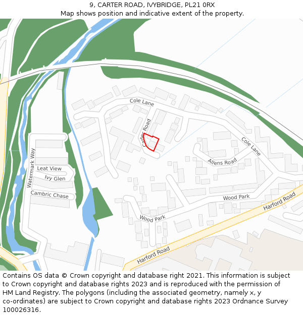 9, CARTER ROAD, IVYBRIDGE, PL21 0RX: Location map and indicative extent of plot