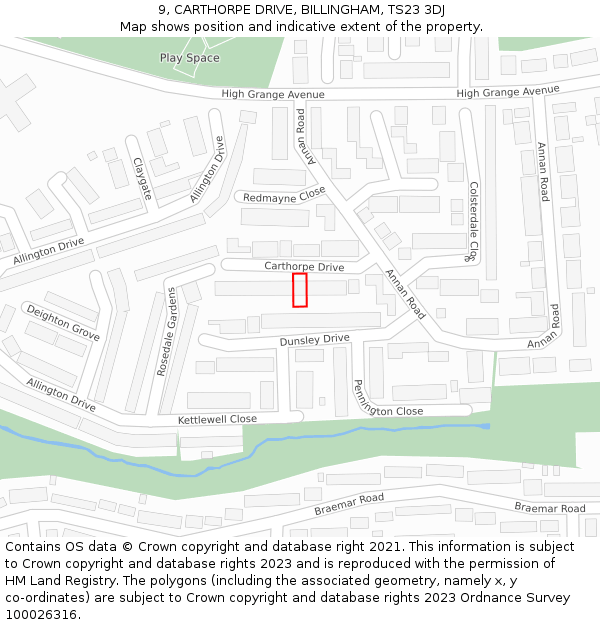 9, CARTHORPE DRIVE, BILLINGHAM, TS23 3DJ: Location map and indicative extent of plot