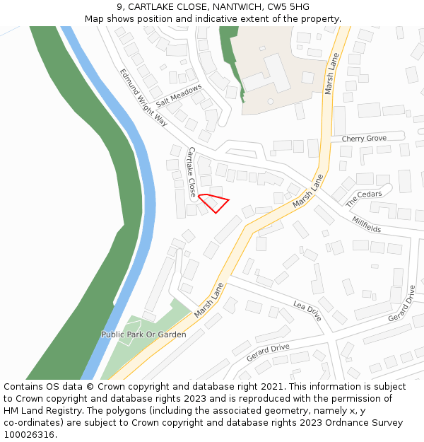 9, CARTLAKE CLOSE, NANTWICH, CW5 5HG: Location map and indicative extent of plot
