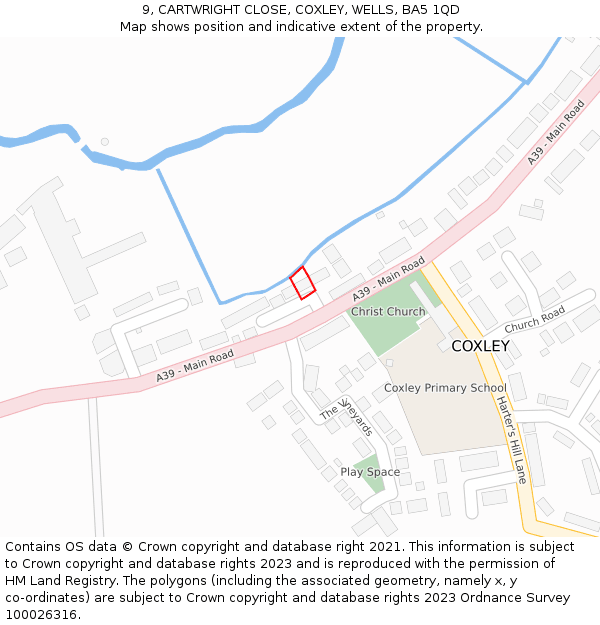 9, CARTWRIGHT CLOSE, COXLEY, WELLS, BA5 1QD: Location map and indicative extent of plot