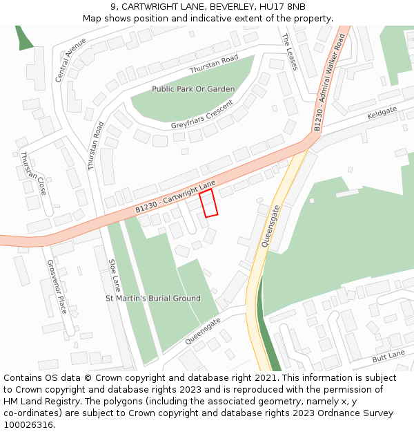 9, CARTWRIGHT LANE, BEVERLEY, HU17 8NB: Location map and indicative extent of plot