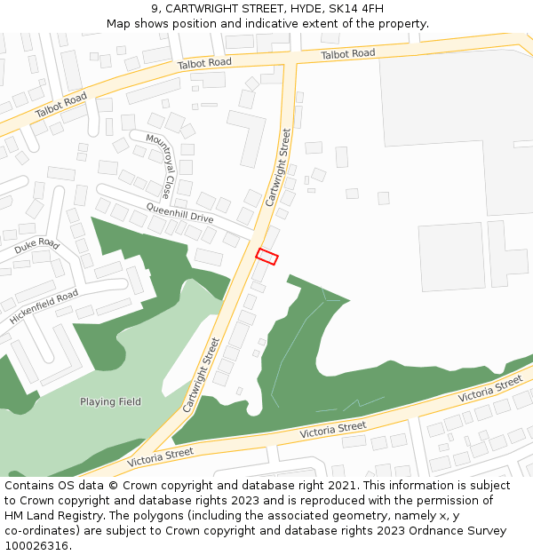 9, CARTWRIGHT STREET, HYDE, SK14 4FH: Location map and indicative extent of plot