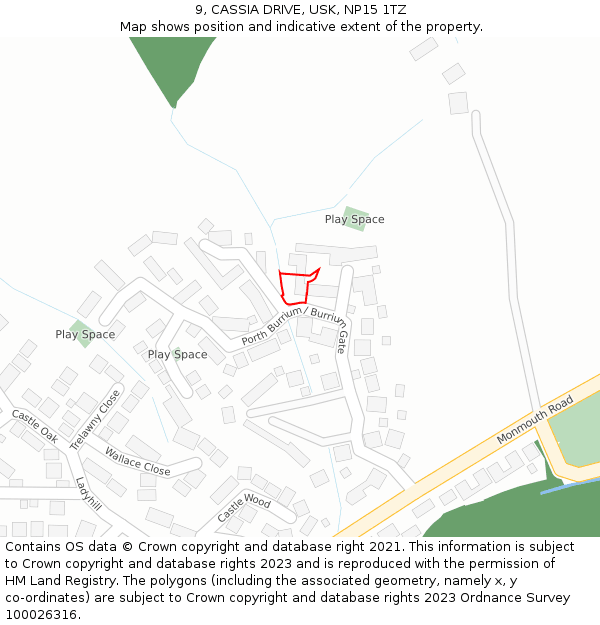9, CASSIA DRIVE, USK, NP15 1TZ: Location map and indicative extent of plot