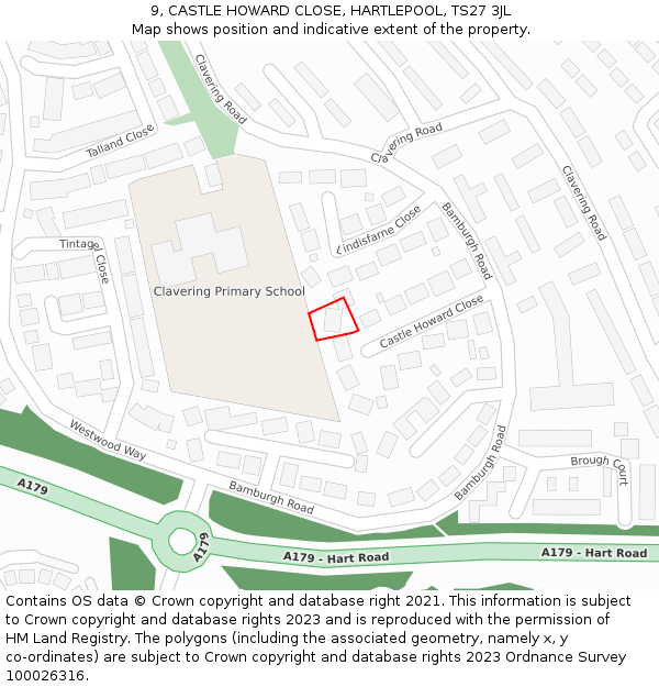 9, CASTLE HOWARD CLOSE, HARTLEPOOL, TS27 3JL: Location map and indicative extent of plot