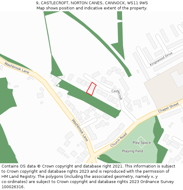 9, CASTLECROFT, NORTON CANES, CANNOCK, WS11 9WS: Location map and indicative extent of plot