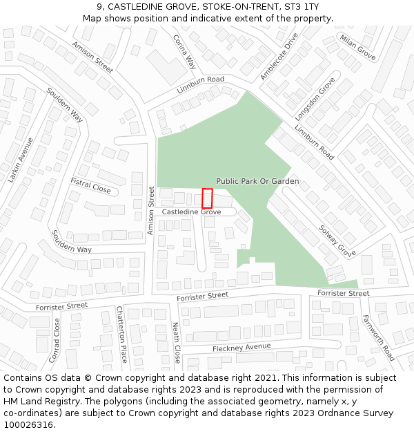 9, CASTLEDINE GROVE, STOKE-ON-TRENT, ST3 1TY: Location map and indicative extent of plot