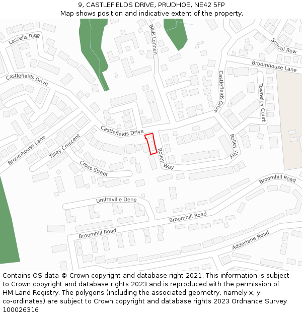 9, CASTLEFIELDS DRIVE, PRUDHOE, NE42 5FP: Location map and indicative extent of plot