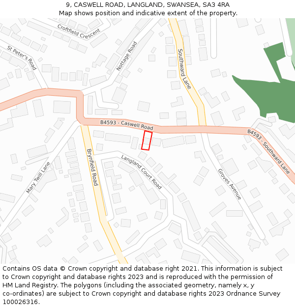 9, CASWELL ROAD, LANGLAND, SWANSEA, SA3 4RA: Location map and indicative extent of plot