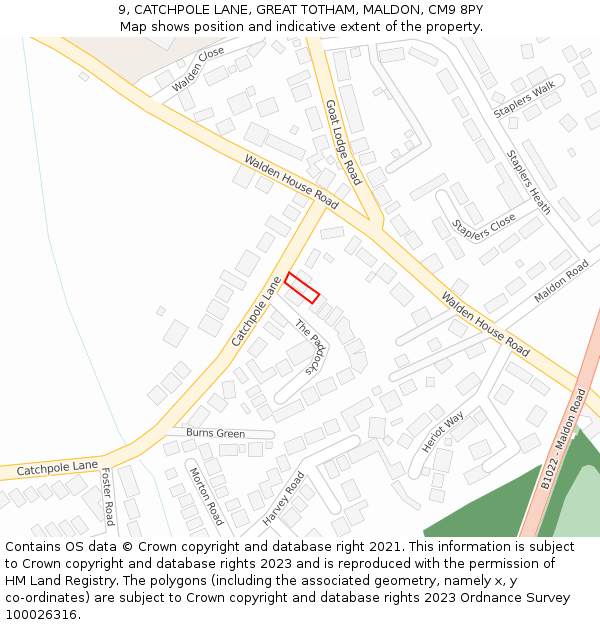 9, CATCHPOLE LANE, GREAT TOTHAM, MALDON, CM9 8PY: Location map and indicative extent of plot