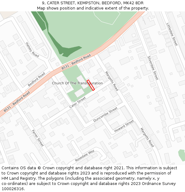 9, CATER STREET, KEMPSTON, BEDFORD, MK42 8DR: Location map and indicative extent of plot