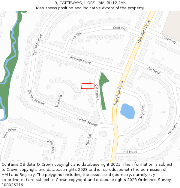 9, CATERWAYS, HORSHAM, RH12 2AN: Location map and indicative extent of plot