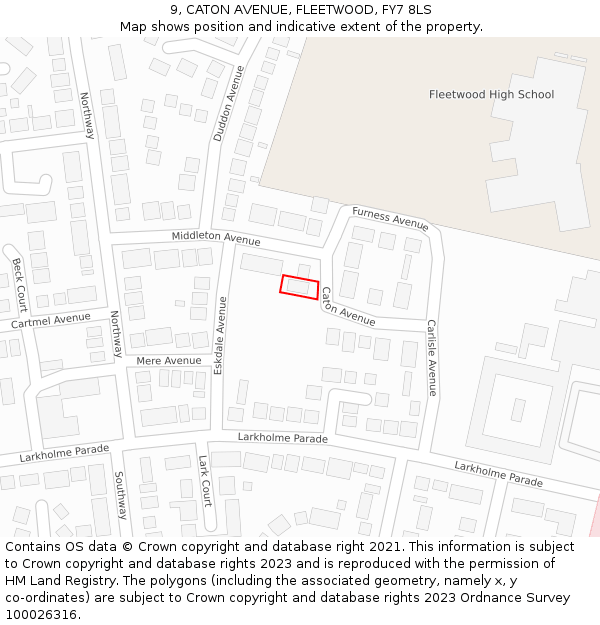 9, CATON AVENUE, FLEETWOOD, FY7 8LS: Location map and indicative extent of plot