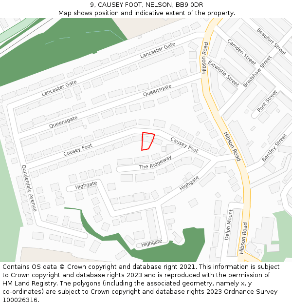 9, CAUSEY FOOT, NELSON, BB9 0DR: Location map and indicative extent of plot