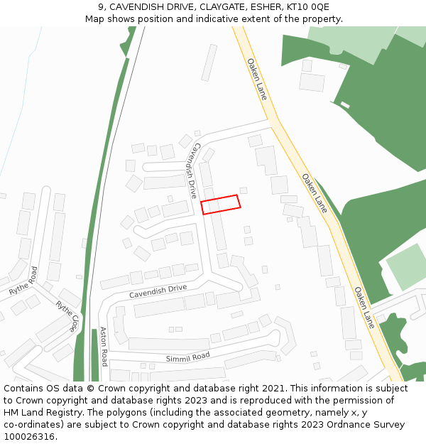9, CAVENDISH DRIVE, CLAYGATE, ESHER, KT10 0QE: Location map and indicative extent of plot