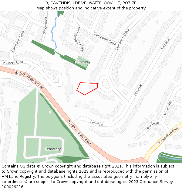 9, CAVENDISH DRIVE, WATERLOOVILLE, PO7 7PJ: Location map and indicative extent of plot