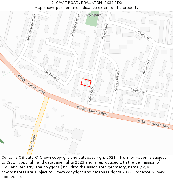 9, CAVIE ROAD, BRAUNTON, EX33 1DX: Location map and indicative extent of plot