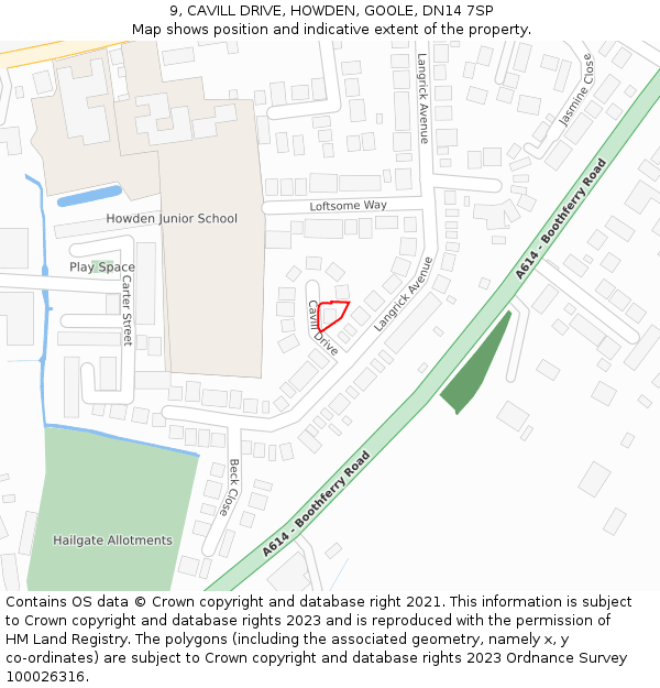 9, CAVILL DRIVE, HOWDEN, GOOLE, DN14 7SP: Location map and indicative extent of plot