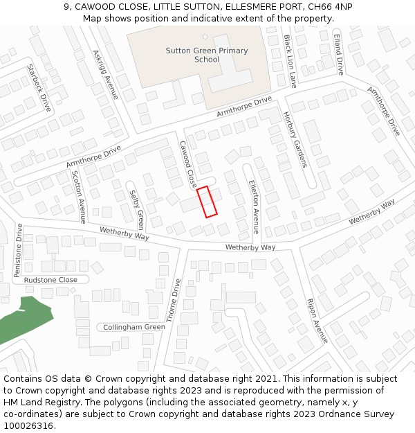 9, CAWOOD CLOSE, LITTLE SUTTON, ELLESMERE PORT, CH66 4NP: Location map and indicative extent of plot