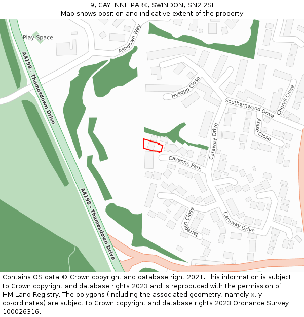 9, CAYENNE PARK, SWINDON, SN2 2SF: Location map and indicative extent of plot