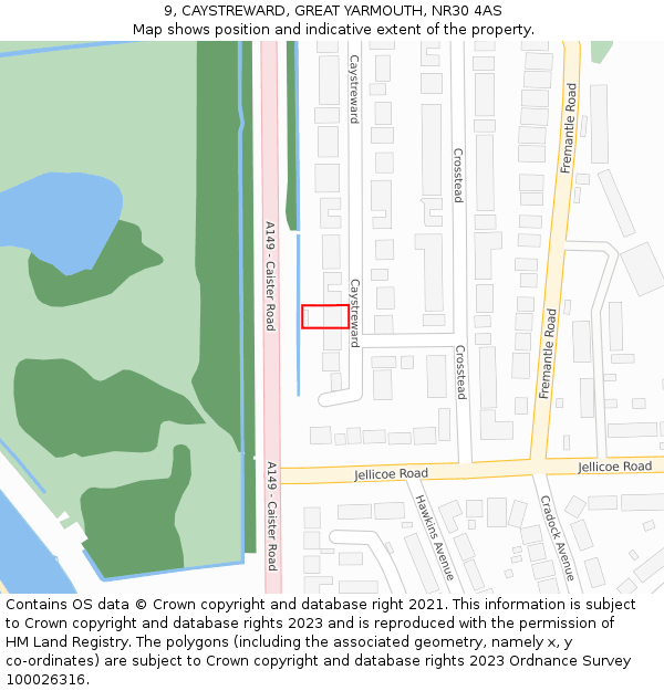 9, CAYSTREWARD, GREAT YARMOUTH, NR30 4AS: Location map and indicative extent of plot