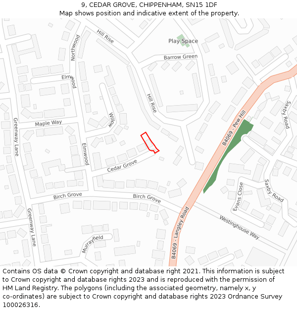 9, CEDAR GROVE, CHIPPENHAM, SN15 1DF: Location map and indicative extent of plot