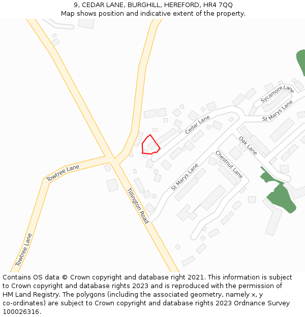 9, CEDAR LANE, BURGHILL, HEREFORD, HR4 7QQ: Location map and indicative extent of plot