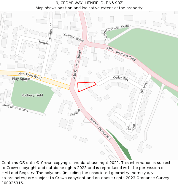 9, CEDAR WAY, HENFIELD, BN5 9RZ: Location map and indicative extent of plot