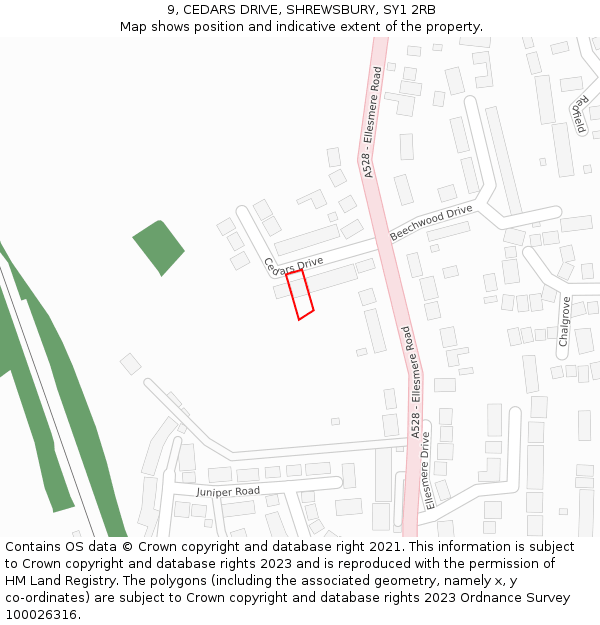 9, CEDARS DRIVE, SHREWSBURY, SY1 2RB: Location map and indicative extent of plot