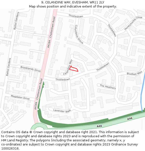 9, CELANDINE WAY, EVESHAM, WR11 2LY: Location map and indicative extent of plot