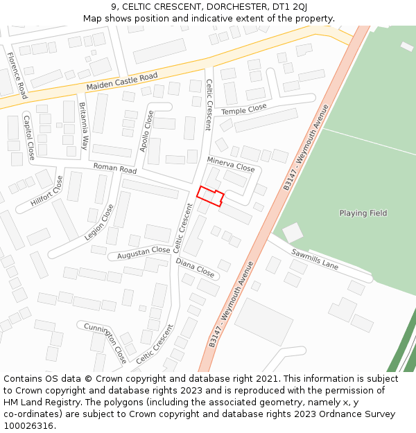 9, CELTIC CRESCENT, DORCHESTER, DT1 2QJ: Location map and indicative extent of plot