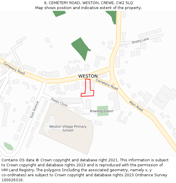 9, CEMETERY ROAD, WESTON, CREWE, CW2 5LQ: Location map and indicative extent of plot