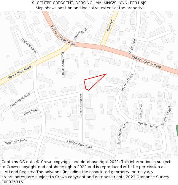 9, CENTRE CRESCENT, DERSINGHAM, KING'S LYNN, PE31 6JS: Location map and indicative extent of plot