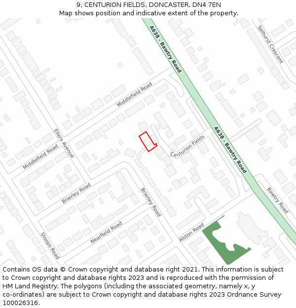 9, CENTURION FIELDS, DONCASTER, DN4 7EN: Location map and indicative extent of plot