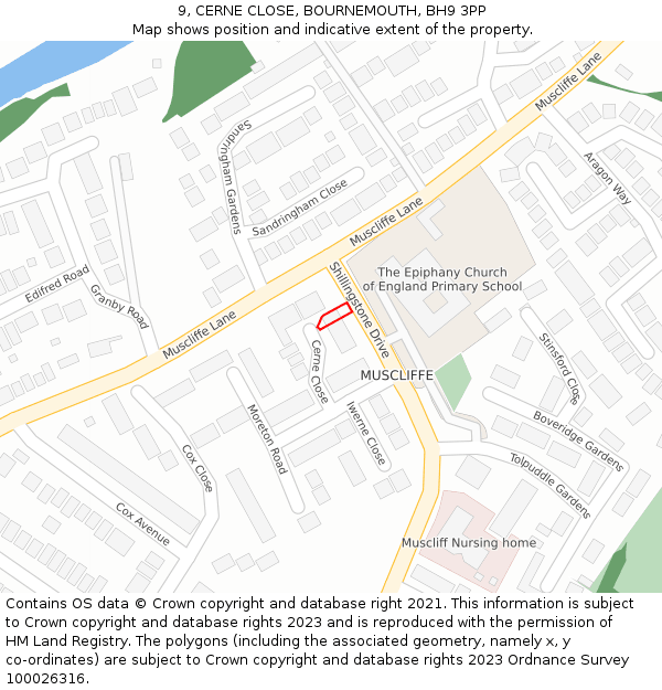 9, CERNE CLOSE, BOURNEMOUTH, BH9 3PP: Location map and indicative extent of plot