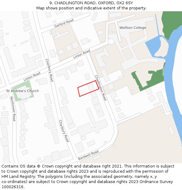 9, CHADLINGTON ROAD, OXFORD, OX2 6SY: Location map and indicative extent of plot