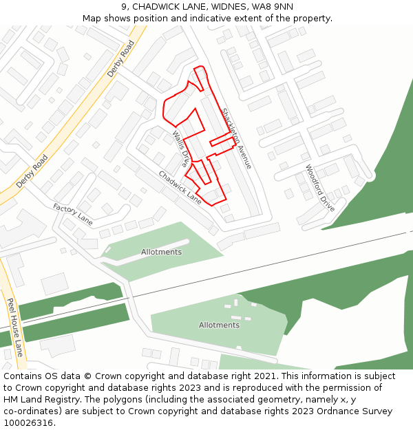 9, CHADWICK LANE, WIDNES, WA8 9NN: Location map and indicative extent of plot