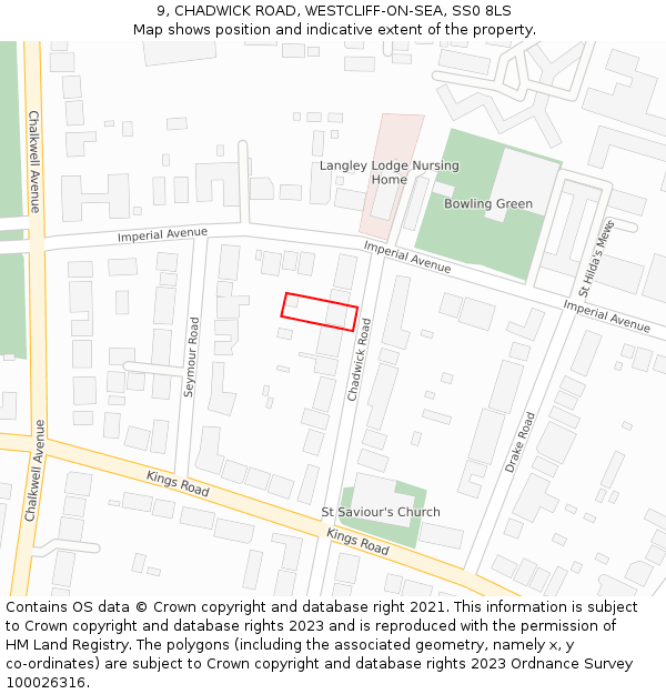 9, CHADWICK ROAD, WESTCLIFF-ON-SEA, SS0 8LS: Location map and indicative extent of plot