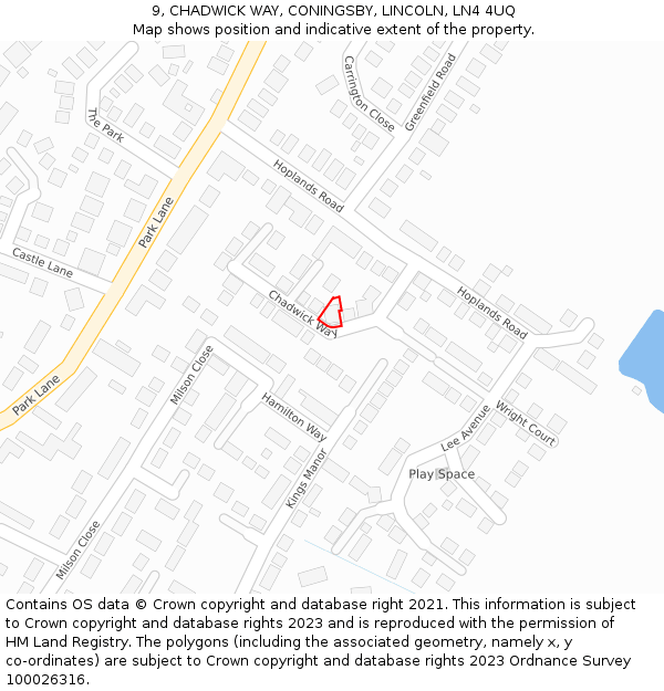 9, CHADWICK WAY, CONINGSBY, LINCOLN, LN4 4UQ: Location map and indicative extent of plot