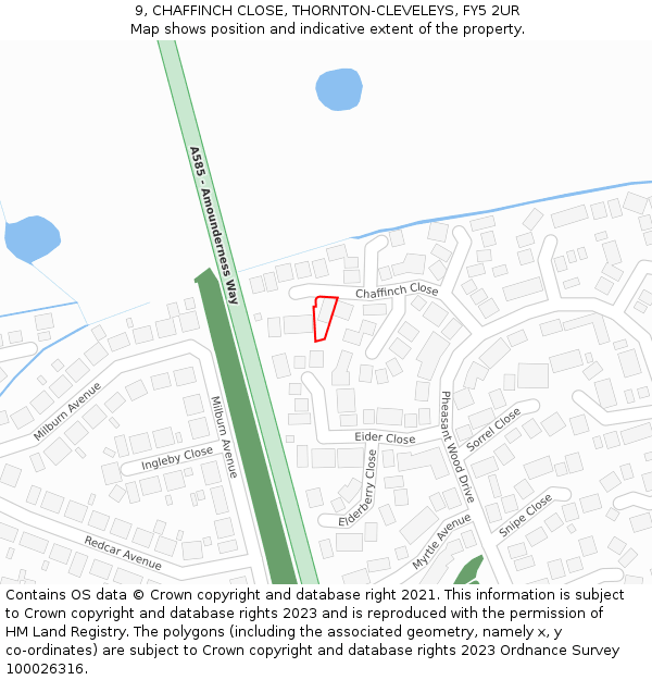 9, CHAFFINCH CLOSE, THORNTON-CLEVELEYS, FY5 2UR: Location map and indicative extent of plot