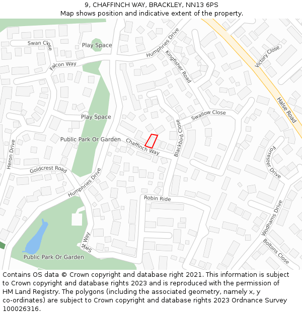 9, CHAFFINCH WAY, BRACKLEY, NN13 6PS: Location map and indicative extent of plot