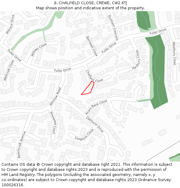 9, CHALFIELD CLOSE, CREWE, CW2 6TJ: Location map and indicative extent of plot