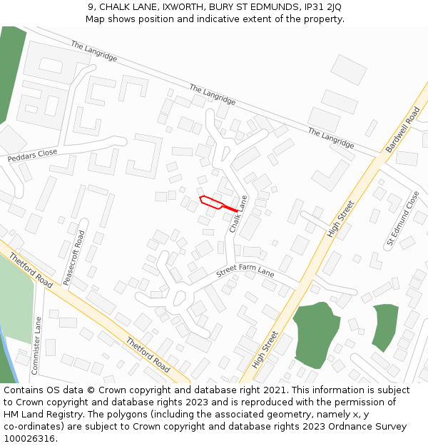 9, CHALK LANE, IXWORTH, BURY ST EDMUNDS, IP31 2JQ: Location map and indicative extent of plot