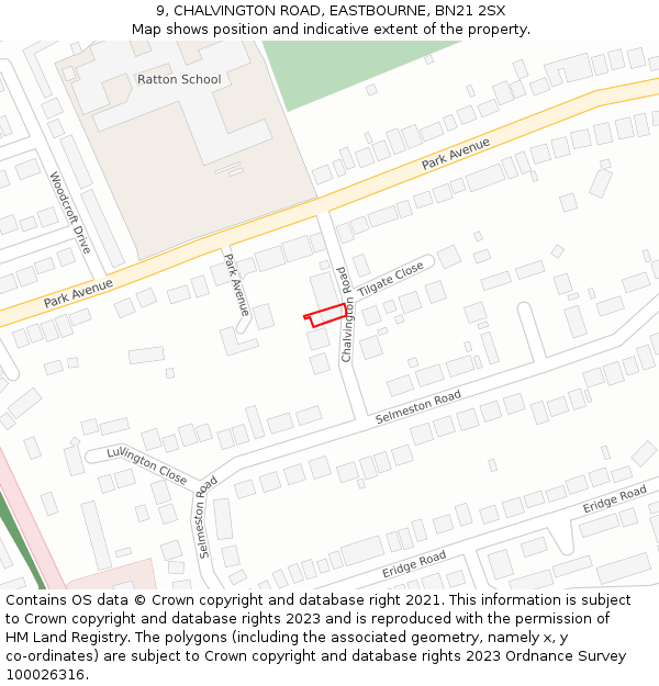 9, CHALVINGTON ROAD, EASTBOURNE, BN21 2SX: Location map and indicative extent of plot