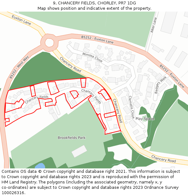 9, CHANCERY FIELDS, CHORLEY, PR7 1DG: Location map and indicative extent of plot