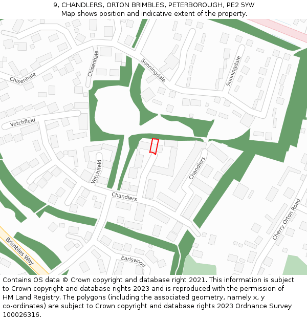 9, CHANDLERS, ORTON BRIMBLES, PETERBOROUGH, PE2 5YW: Location map and indicative extent of plot