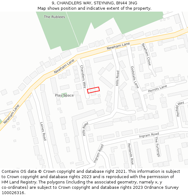 9, CHANDLERS WAY, STEYNING, BN44 3NG: Location map and indicative extent of plot