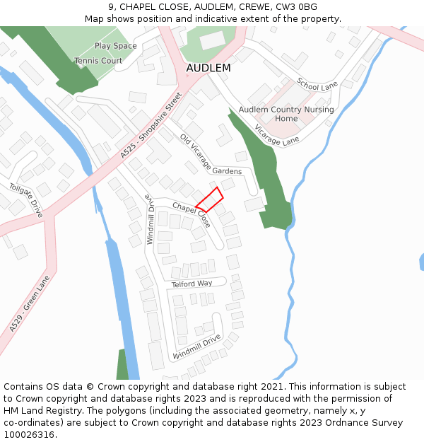 9, CHAPEL CLOSE, AUDLEM, CREWE, CW3 0BG: Location map and indicative extent of plot