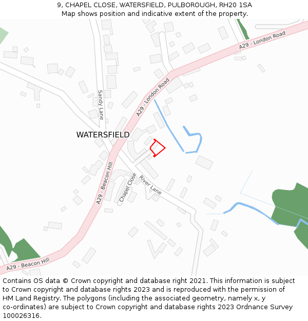 9, CHAPEL CLOSE, WATERSFIELD, PULBOROUGH, RH20 1SA: Location map and indicative extent of plot